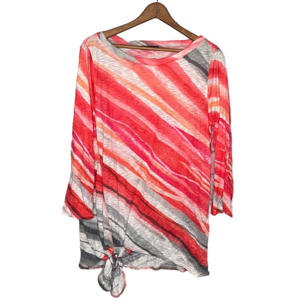 David Cline Medium M Red Striped Side Tie Hot Crushed Pullover Knit Top Blouse - Picture 2 of 5